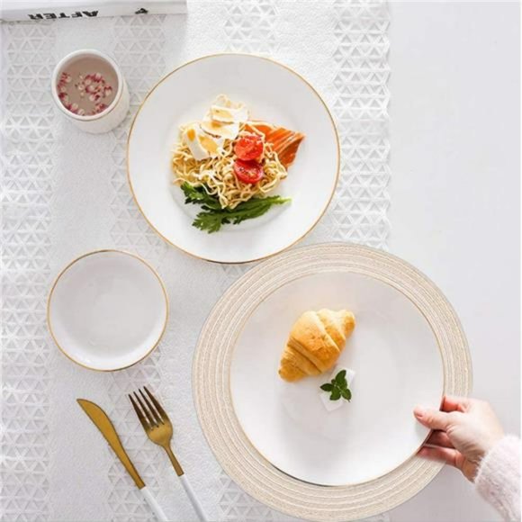 14 " Round Placemats Heat-Resistant Stain Resistant Anti-Skid (Beige, Set of 6) - Picture 4 of 6